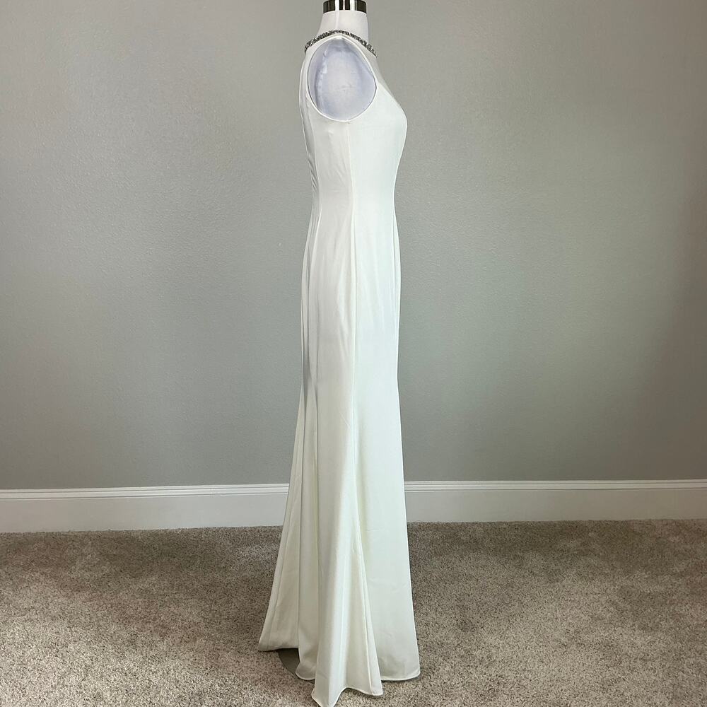 Mac Duggal 49093 White Evening Gown Beaded Neck Sleeveless Mermaid Dress Size 0 - Picture 4 of 13